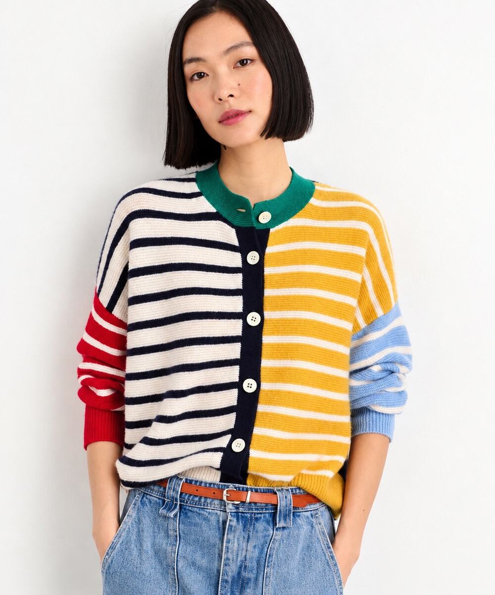 Alex Mill Nico Striped Color Block 100% Cashmere Cardigan Multi Large